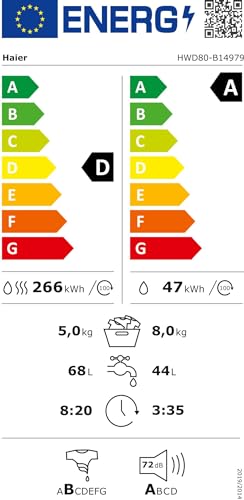 Haier HWD80-B14979 Waschtrockner, Weiß, 8 kg - 6