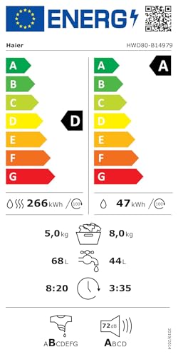 Haier HWD80-B14979 Waschtrockner, Weiß, 8 kg - 9