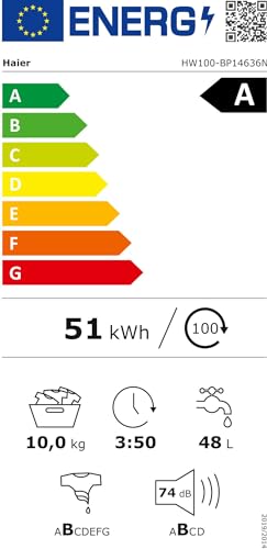 Haier HW100-BP14636N Waschmaschine / 10 kg / A – beste Effizienz / Inverter-Motor / Dampffunktion / Vollwasserschutz / Eco 40-60 Programm - 8